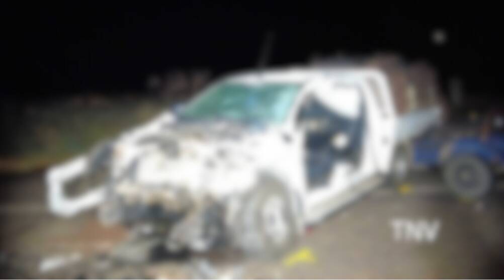 The dual-cab ute involved in the fatal crash on Packham Drive (lead image blurred) in Manildra on Sunday, May 12. Picture by TNV/Troy Pearson. 