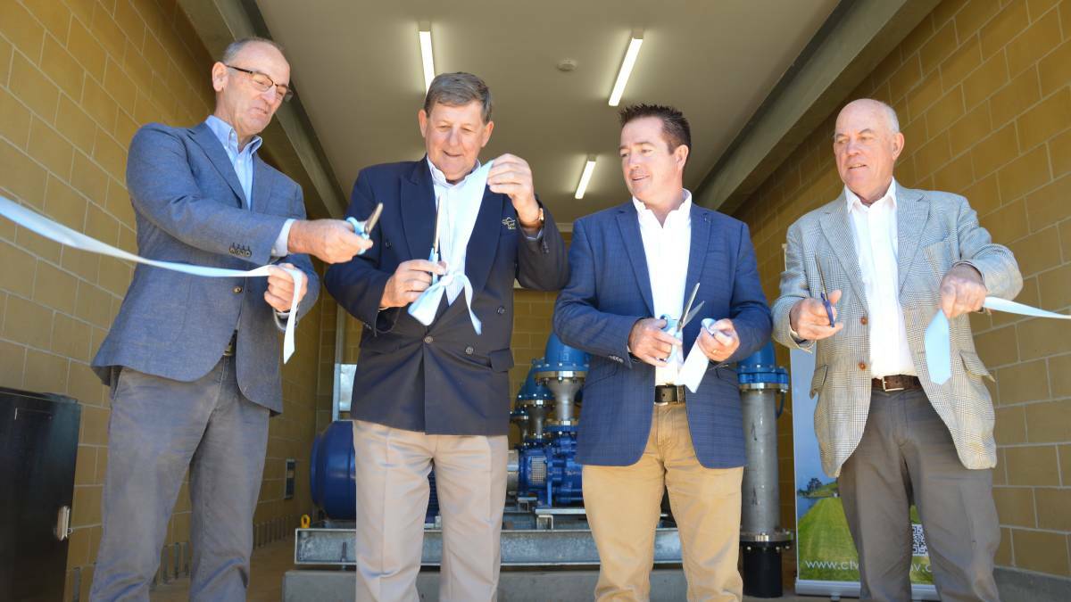 Going with the flow: Scott Ferguson, Reg Kidd, Paul Toole and David Somervaille at the official opening at Carcoar in February 2019. Photo: Contributed.