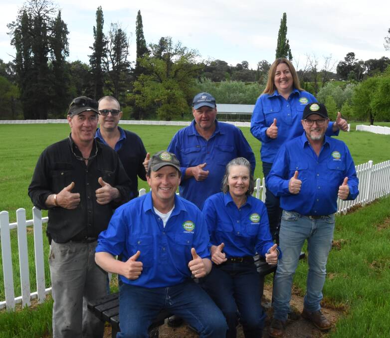 Barry Baker, Nathan Graham, Mark Richardson, Ampy Bright, Jo Tait, Julie Winfield and Andrew Winfield after the decision to go ahead with the Carcoar Show was made on Monday afternoon. Picture by Mark Logan.